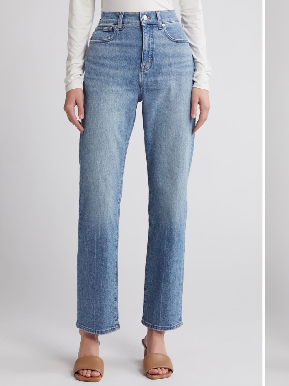 Madewell The 90s Creased High Waist Straight Jeans in Rondell Wash